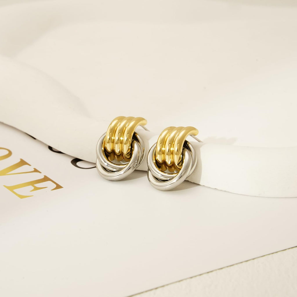 NIXMAX Chunky Gold SIlver Knot Earrings for Women Statement Earrings Gold and Silver Plated Dupes Dangle Drop Earrings Hypoallergenic Fashion Trendy Jewelry Gifts