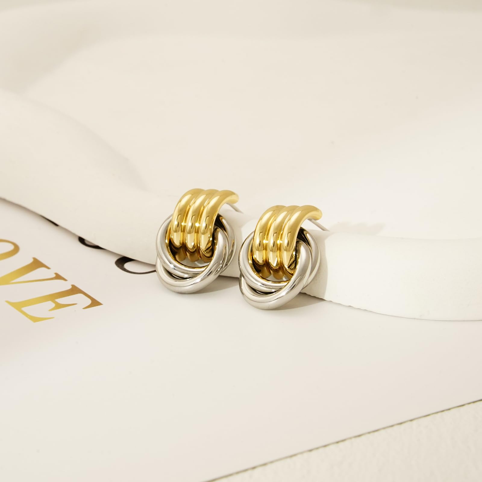 NIXMAX Chunky Gold SIlver Knot Earrings for Women Statement Earrings Gold and Silver Plated Dupes Dangle Drop Earrings Hypoallergenic Fashion Trendy Jewelry Gifts