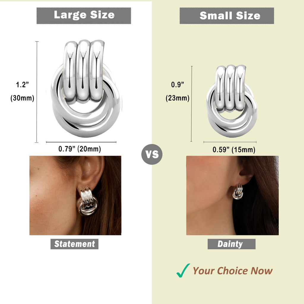 NIXMAX Chunky Gold SIlver Knot Earrings for Women Statement Earrings Gold and Silver Plated Dupes Dangle Drop Earrings Hypoallergenic Fashion Trendy Jewelry Gifts