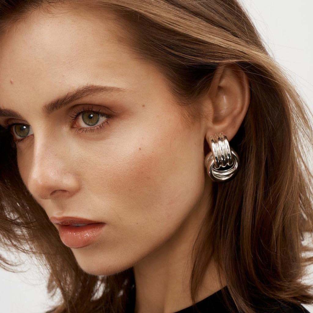 NIXMAX Chunky Gold SIlver Knot Earrings for Women Statement Earrings Gold and Silver Plated Dupes Dangle Drop Earrings Hypoallergenic Fashion Trendy Jewelry Gifts
