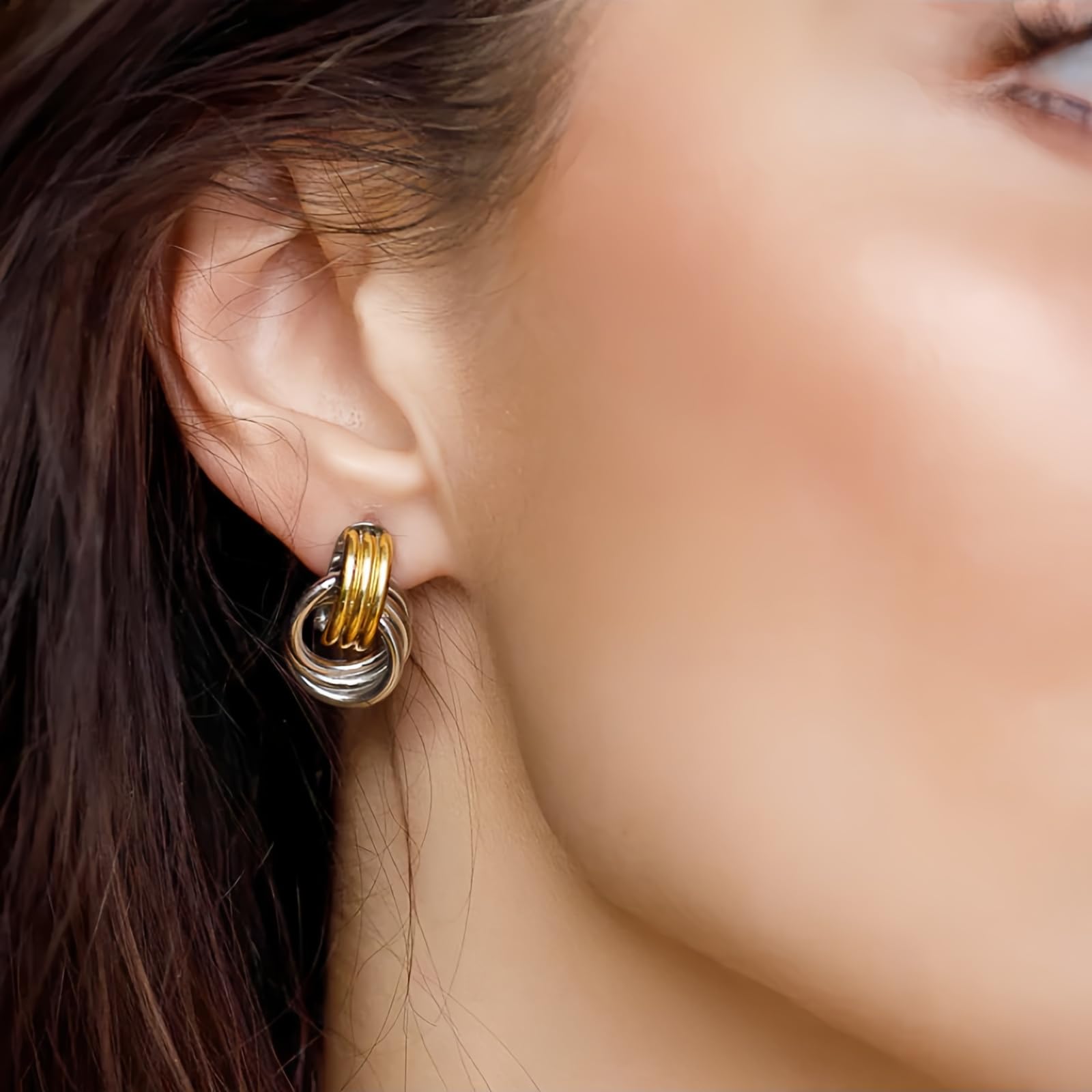 NIXMAX Chunky Gold SIlver Knot Earrings for Women Statement Earrings Gold and Silver Plated Dupes Dangle Drop Earrings Hypoallergenic Fashion Trendy Jewelry Gifts