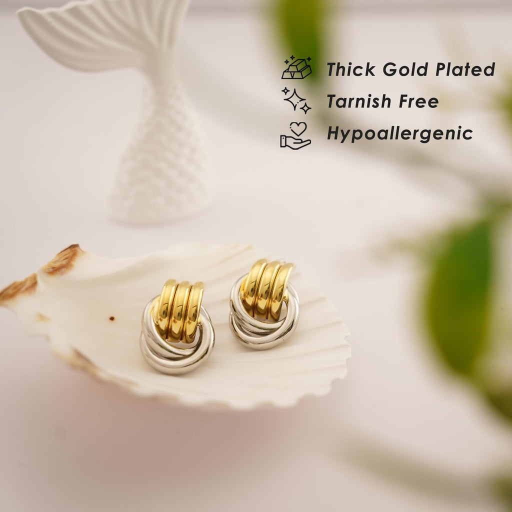 NIXMAX Chunky Gold SIlver Knot Earrings for Women Statement Earrings Gold and Silver Plated Dupes Dangle Drop Earrings Hypoallergenic Fashion Trendy Jewelry Gifts