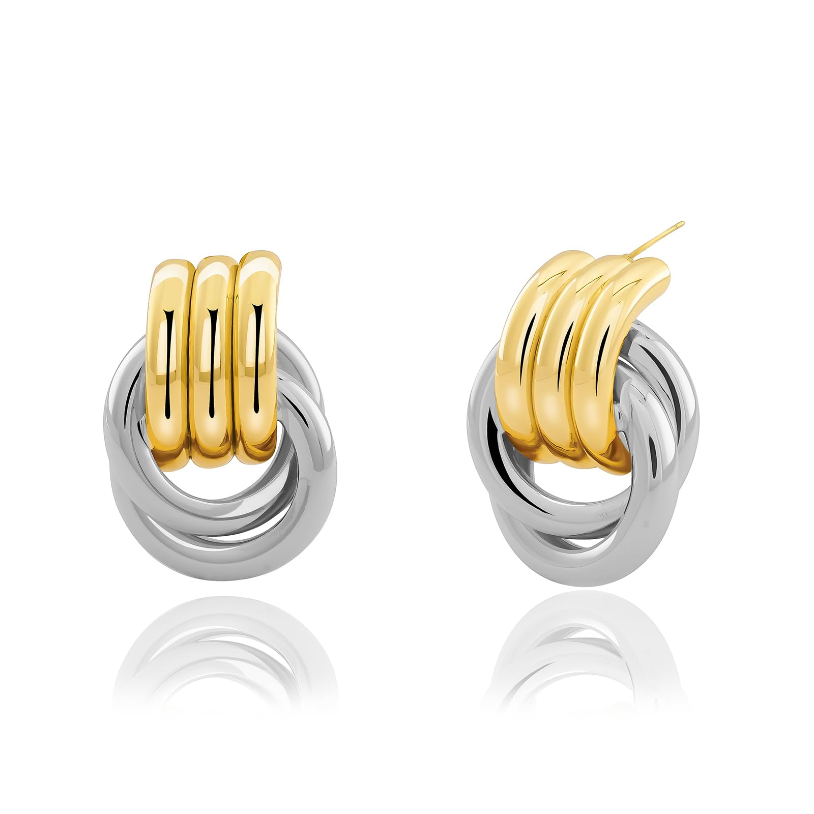 NIXMAX Chunky Gold SIlver Knot Earrings for Women Statement Earrings Gold and Silver Plated Dupes Dangle Drop Earrings Hypoallergenic Fashion Trendy Jewelry Gifts