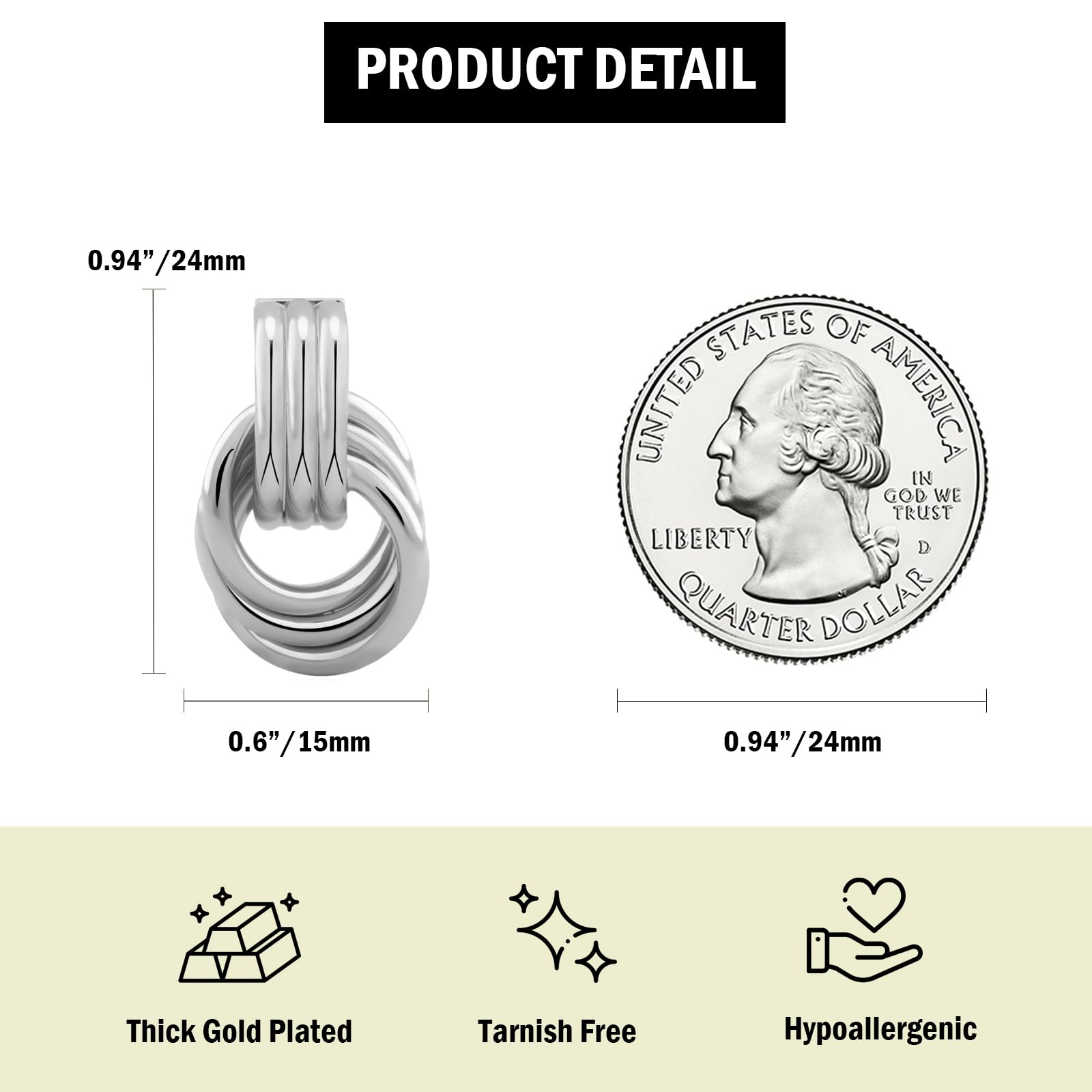 NIXMAX Chunky Gold SIlver Knot Earrings for Women Statement Earrings Gold and Silver Plated Dupes Dangle Drop Earrings Hypoallergenic Fashion Trendy Jewelry Gifts
