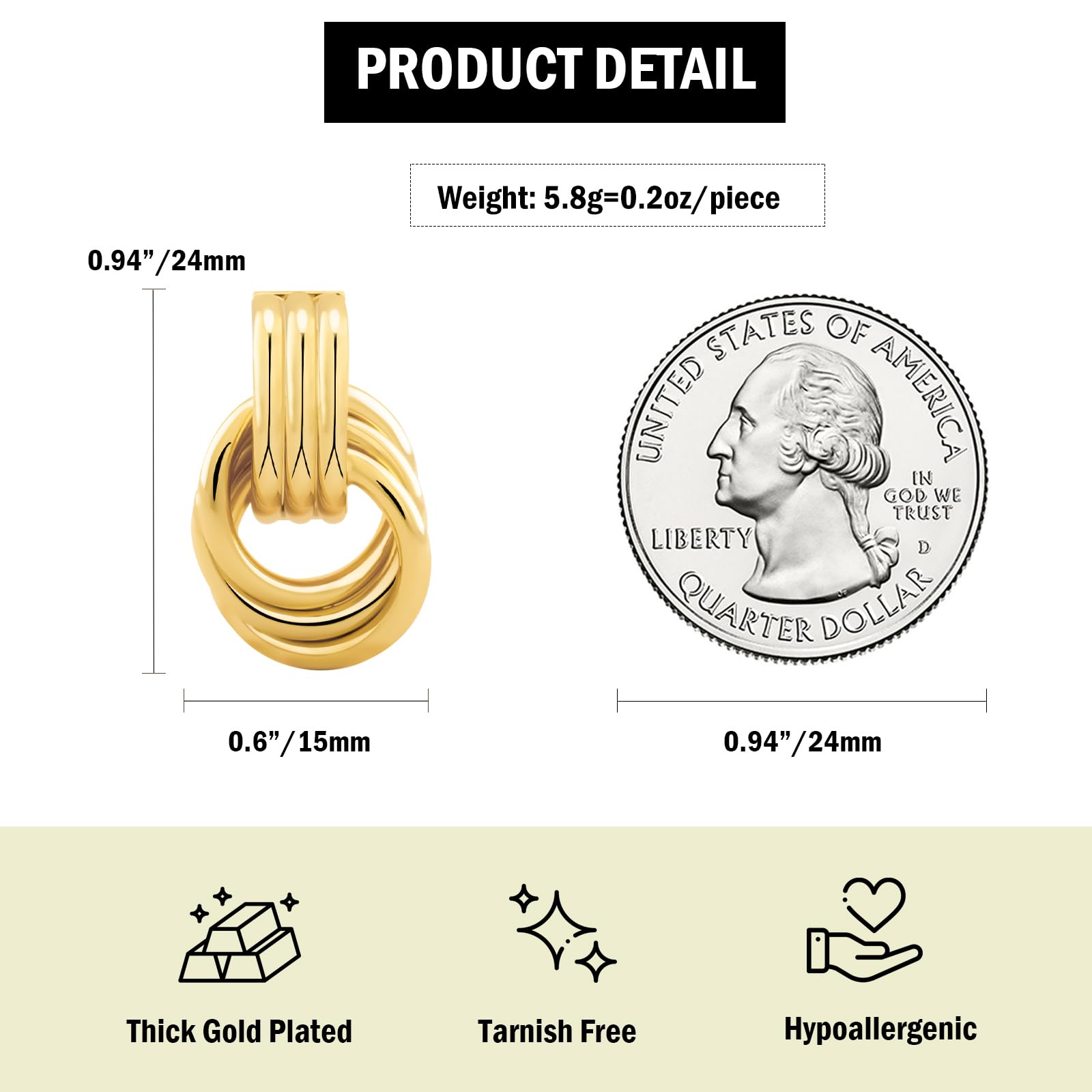NIXMAX Chunky Gold SIlver Knot Earrings for Women Statement Earrings Gold and Silver Plated Dupes Dangle Drop Earrings Hypoallergenic Fashion Trendy Jewelry Gifts