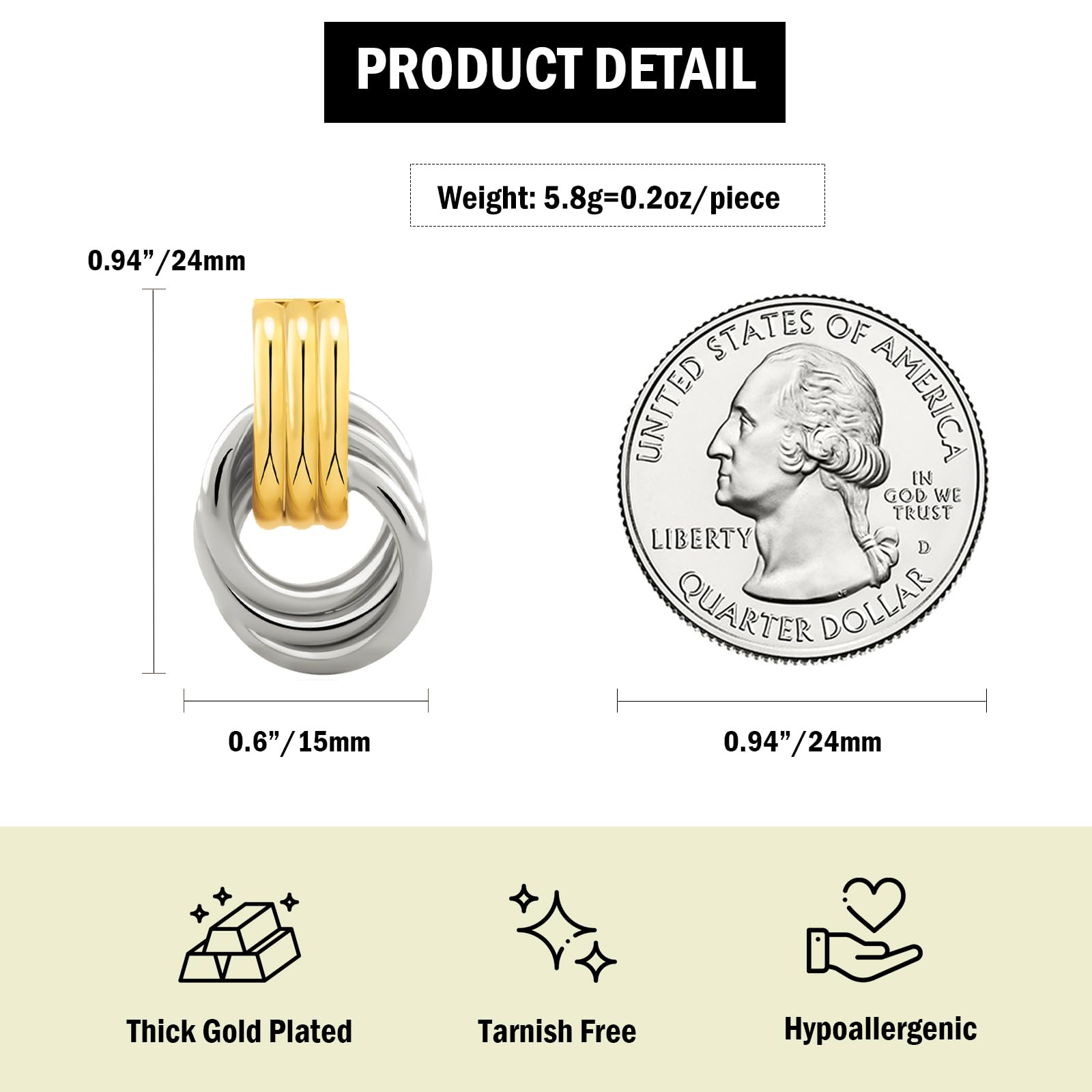 NIXMAX Chunky Gold SIlver Knot Earrings for Women Statement Earrings Gold and Silver Plated Dupes Dangle Drop Earrings Hypoallergenic Fashion Trendy Jewelry Gifts
