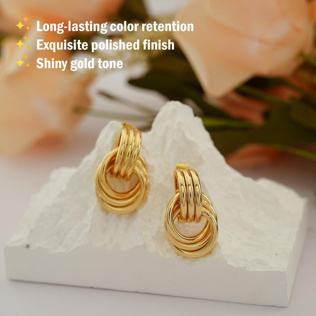 NIXMAX Chunky Gold SIlver Knot Earrings for Women Statement Earrings Gold and Silver Plated Dupes Dangle Drop Earrings Hypoallergenic Fashion Trendy Jewelry Gifts