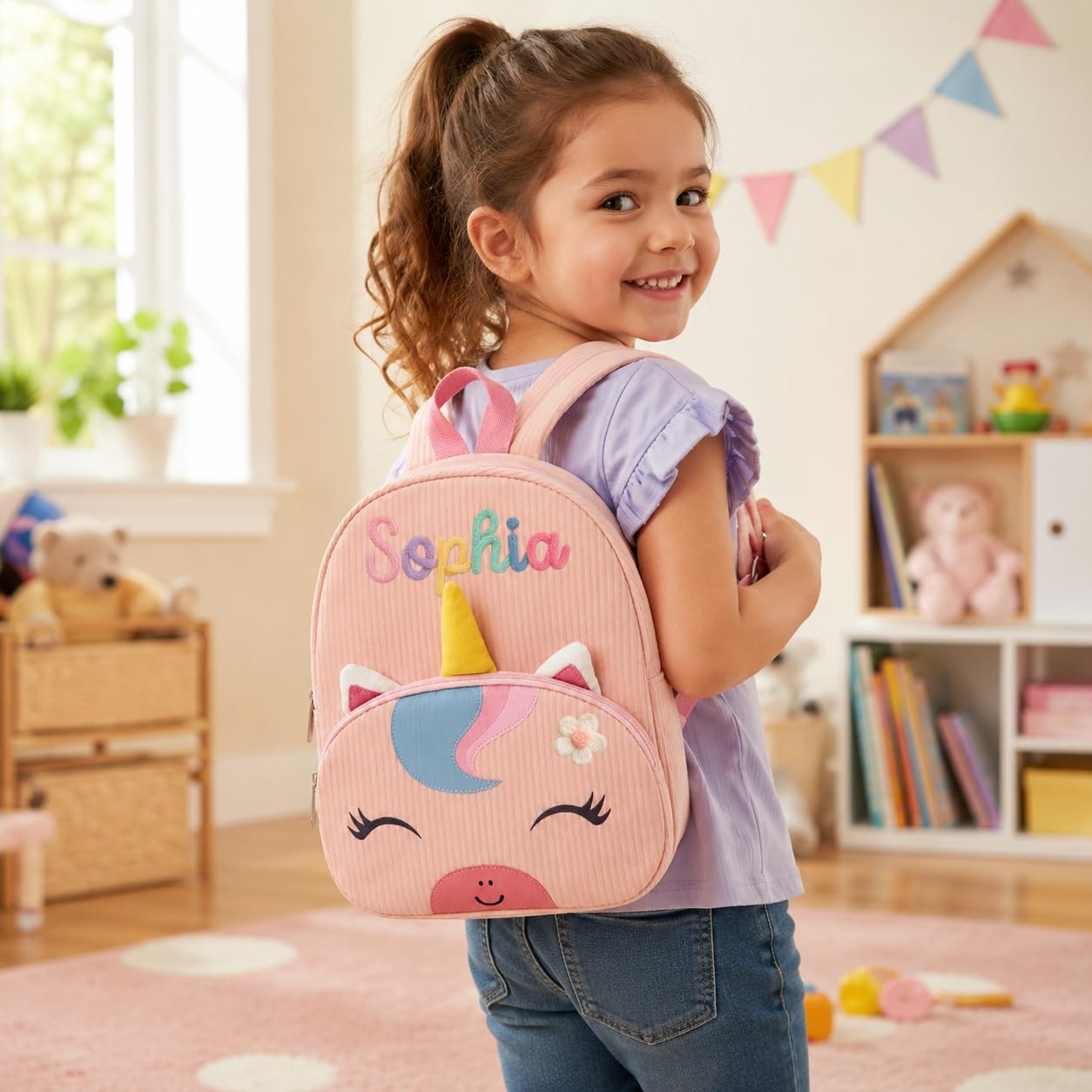 Personalized Mini Backpack for Toddler Custom Cute Animals Bag for Little Girls & Boys Lightweight Travel Backpack with Yarn Name for Kids Christmas Birthday Gifts Children