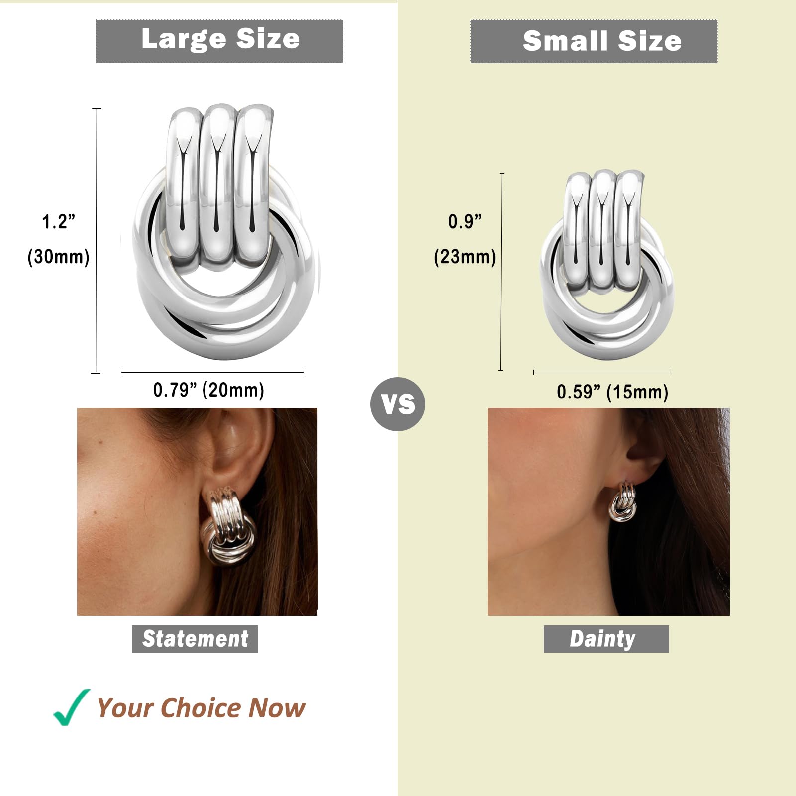 NIXMAX Chunky Gold SIlver Knot Earrings for Women Statement Earrings Gold and Silver Plated Dupes Dangle Drop Earrings Hypoallergenic Fashion Trendy Jewelry Gifts
