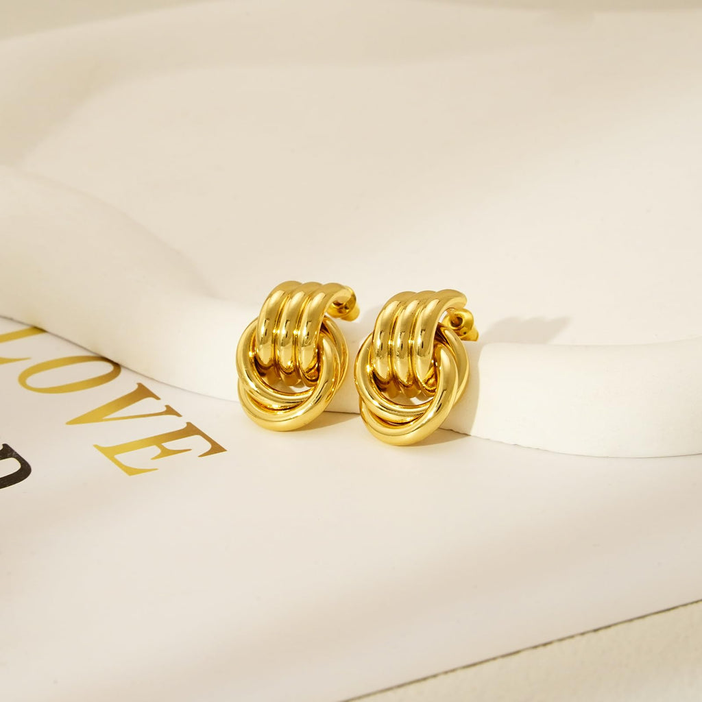 NIXMAX Chunky Gold SIlver Knot Earrings for Women Statement Earrings Gold and Silver Plated Dupes Dangle Drop Earrings Hypoallergenic Fashion Trendy Jewelry Gifts
