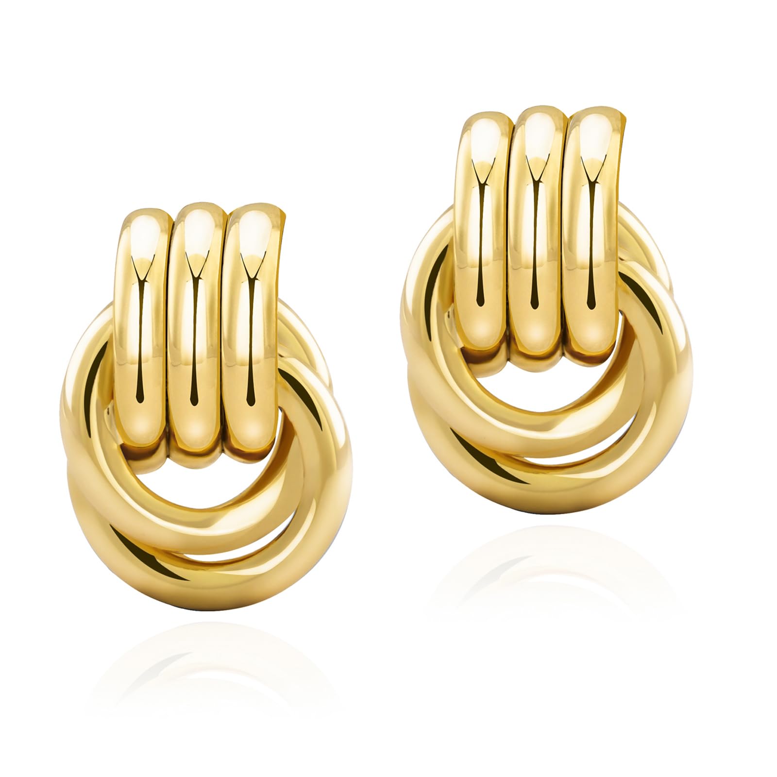 NIXMAX Chunky Gold SIlver Knot Earrings for Women Statement Earrings Gold and Silver Plated Dupes Dangle Drop Earrings Hypoallergenic Fashion Trendy Jewelry Gifts