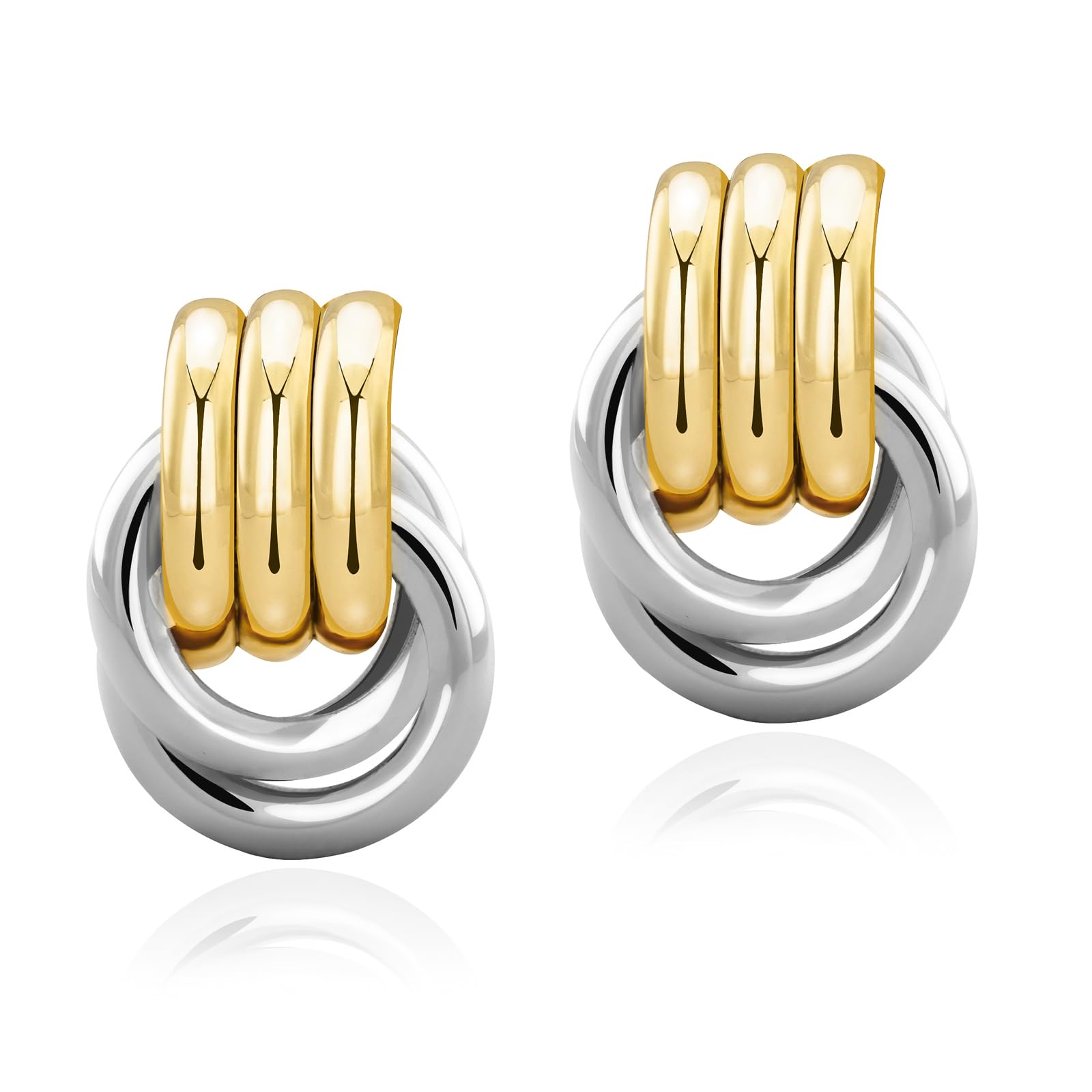 NIXMAX Chunky Gold SIlver Knot Earrings for Women Statement Earrings Gold and Silver Plated Dupes Dangle Drop Earrings Hypoallergenic Fashion Trendy Jewelry Gifts