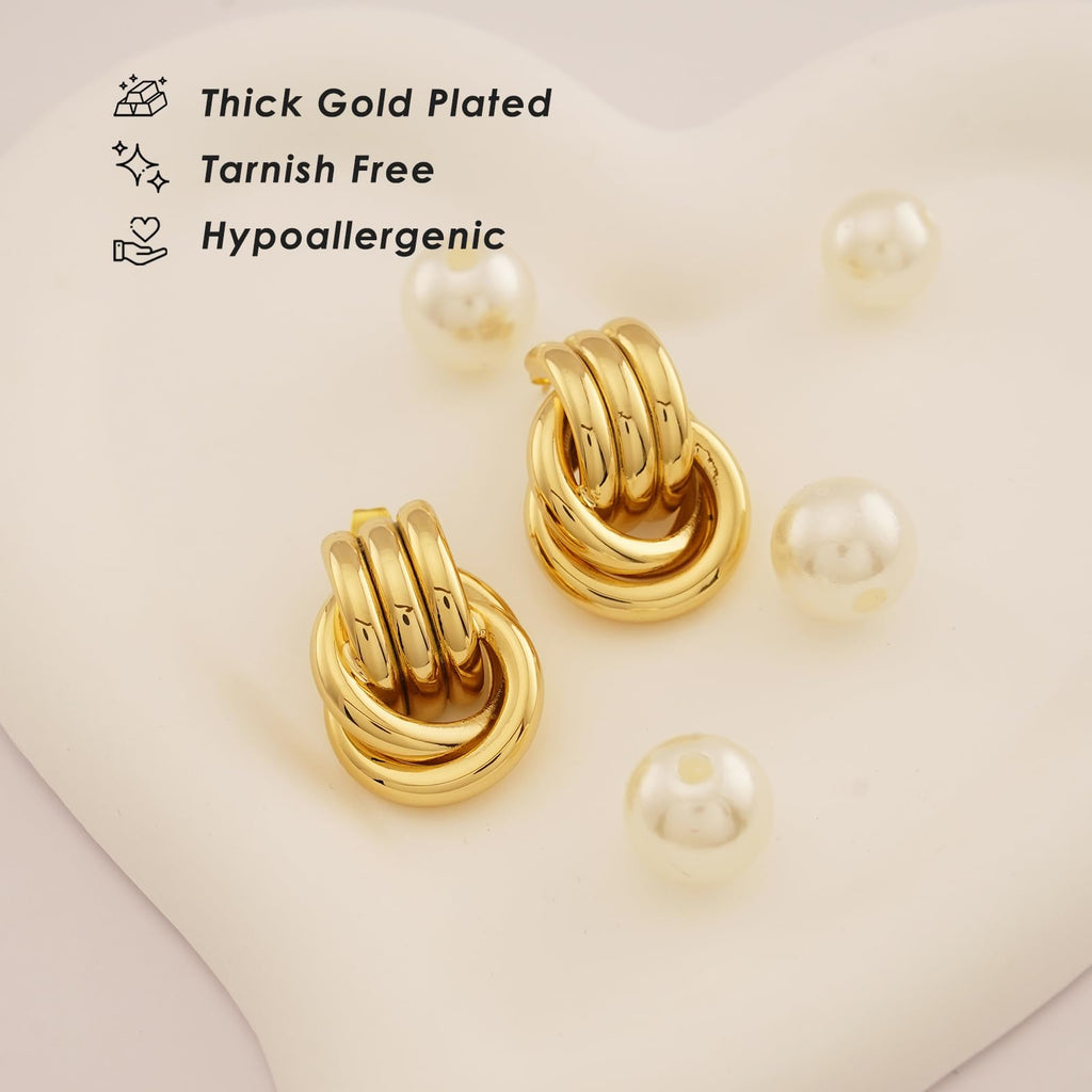 NIXMAX Chunky Gold SIlver Knot Earrings for Women Statement Earrings Gold and Silver Plated Dupes Dangle Drop Earrings Hypoallergenic Fashion Trendy Jewelry Gifts