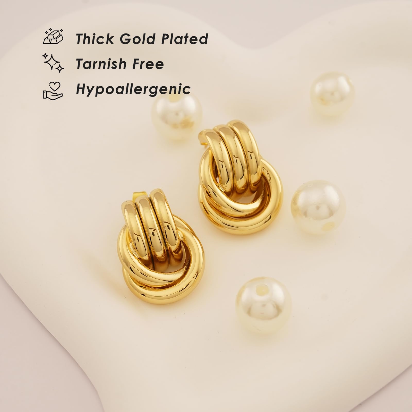 NIXMAX Chunky Gold SIlver Knot Earrings for Women Statement Earrings Gold and Silver Plated Dupes Dangle Drop Earrings Hypoallergenic Fashion Trendy Jewelry Gifts