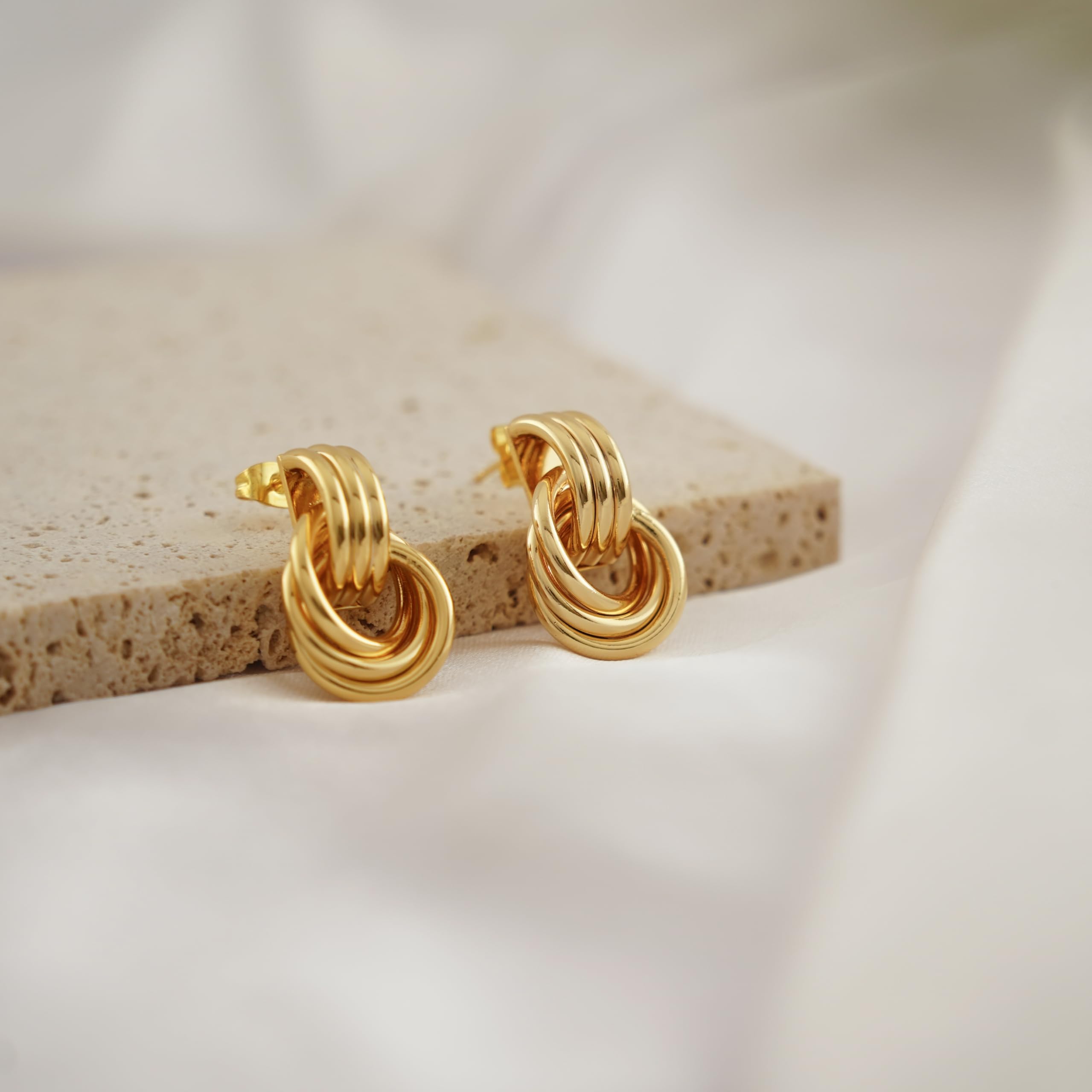 NIXMAX Chunky Gold SIlver Knot Earrings for Women Statement Earrings Gold and Silver Plated Dupes Dangle Drop Earrings Hypoallergenic Fashion Trendy Jewelry Gifts