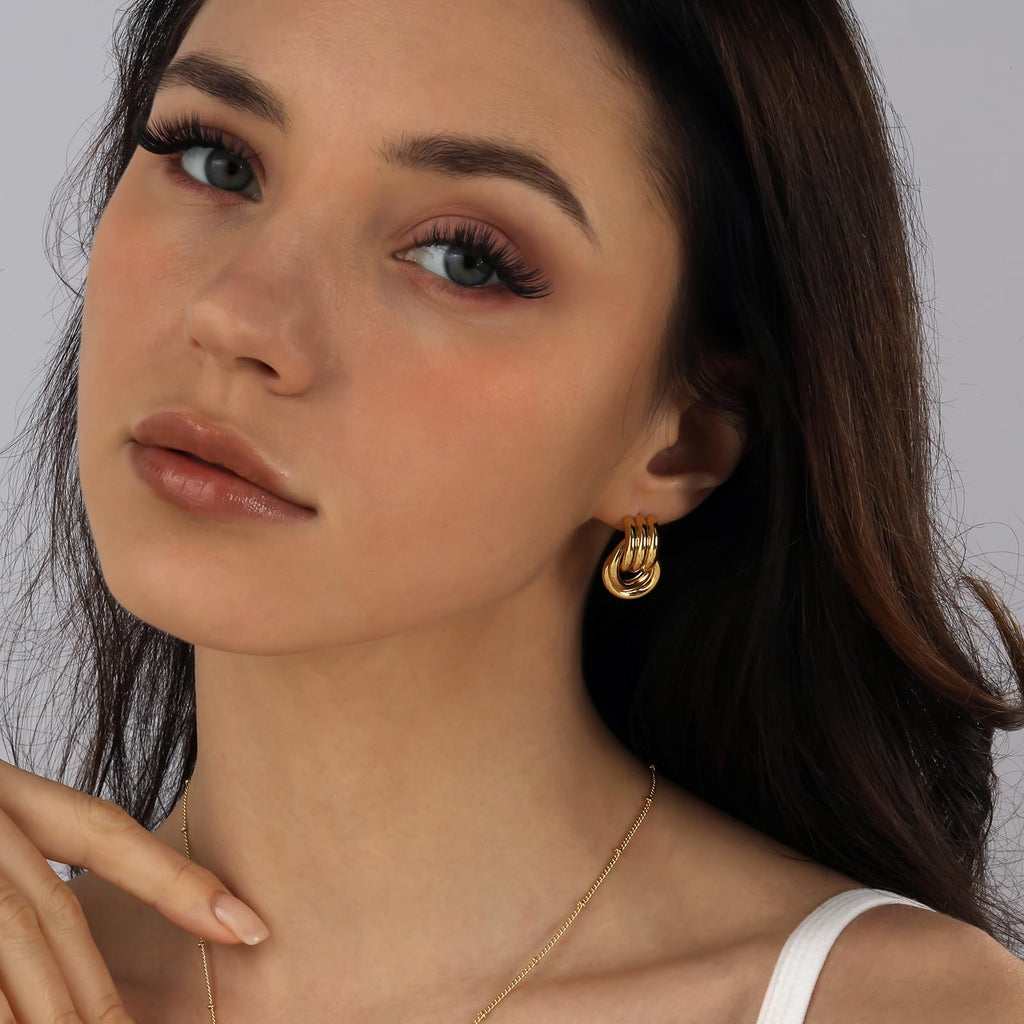 NIXMAX Chunky Gold SIlver Knot Earrings for Women Statement Earrings Gold and Silver Plated Dupes Dangle Drop Earrings Hypoallergenic Fashion Trendy Jewelry Gifts