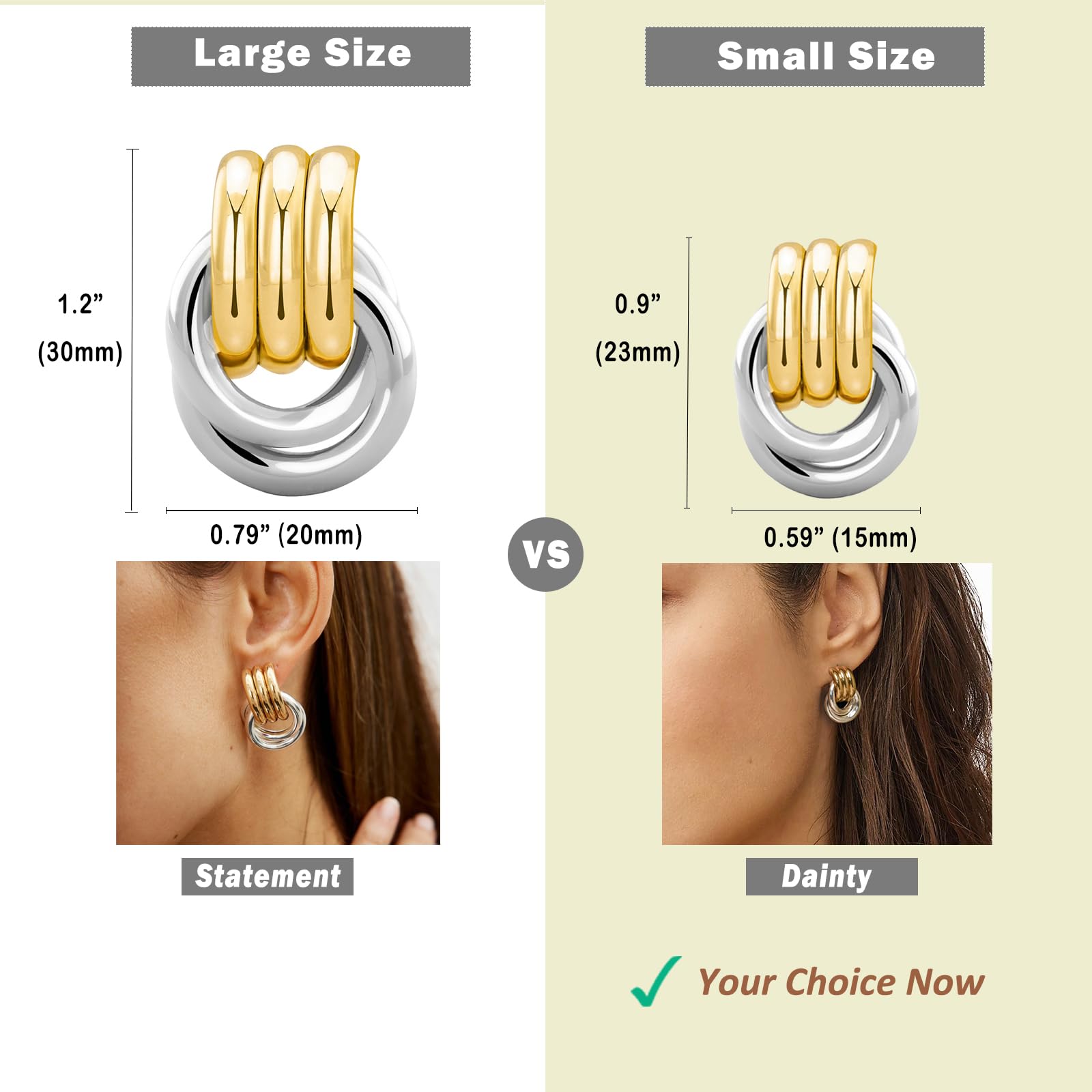 NIXMAX Chunky Gold SIlver Knot Earrings for Women Statement Earrings Gold and Silver Plated Dupes Dangle Drop Earrings Hypoallergenic Fashion Trendy Jewelry Gifts