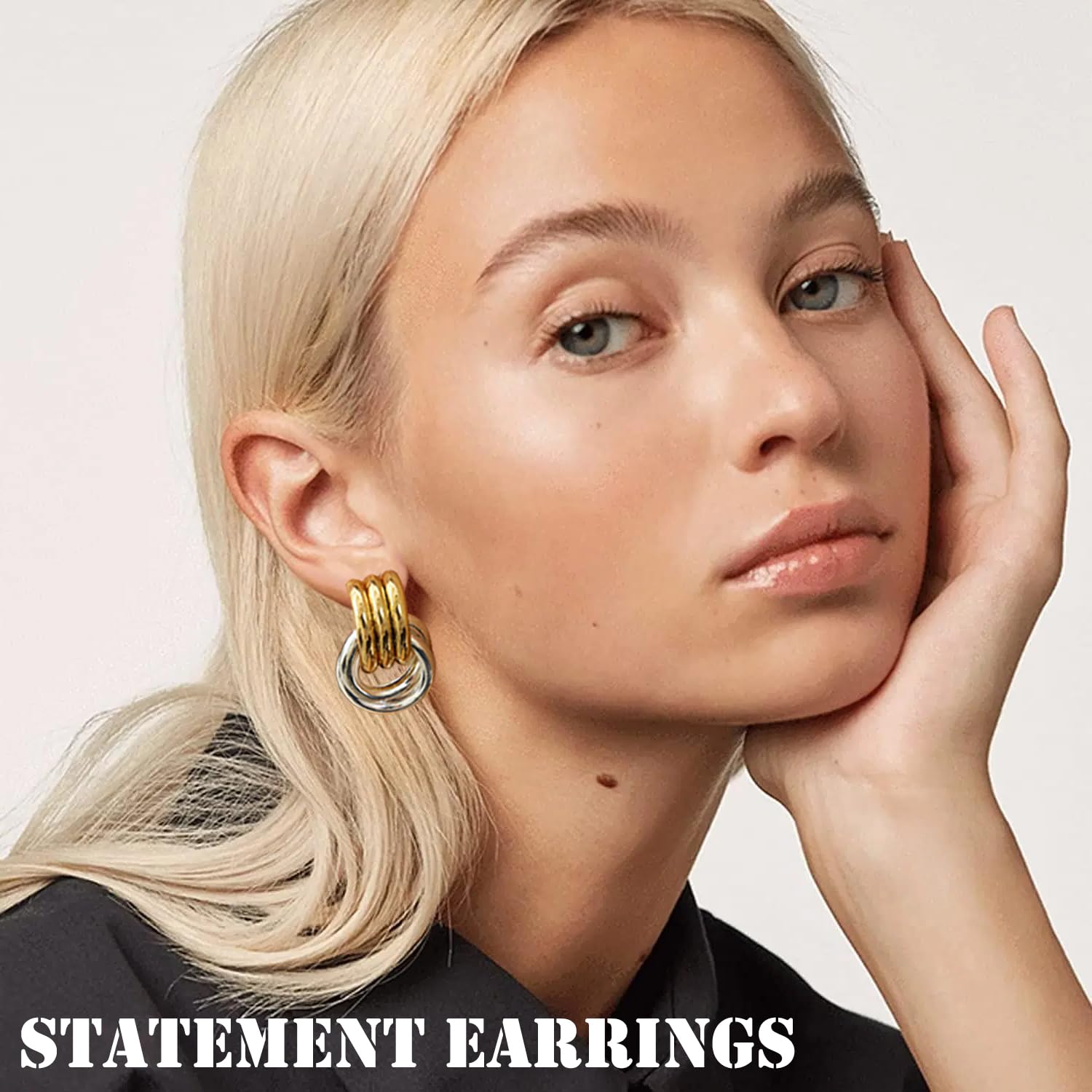 NIXMAX Chunky Gold SIlver Knot Earrings for Women Statement Earrings Gold and Silver Plated Dupes Dangle Drop Earrings Hypoallergenic Fashion Trendy Jewelry Gifts
