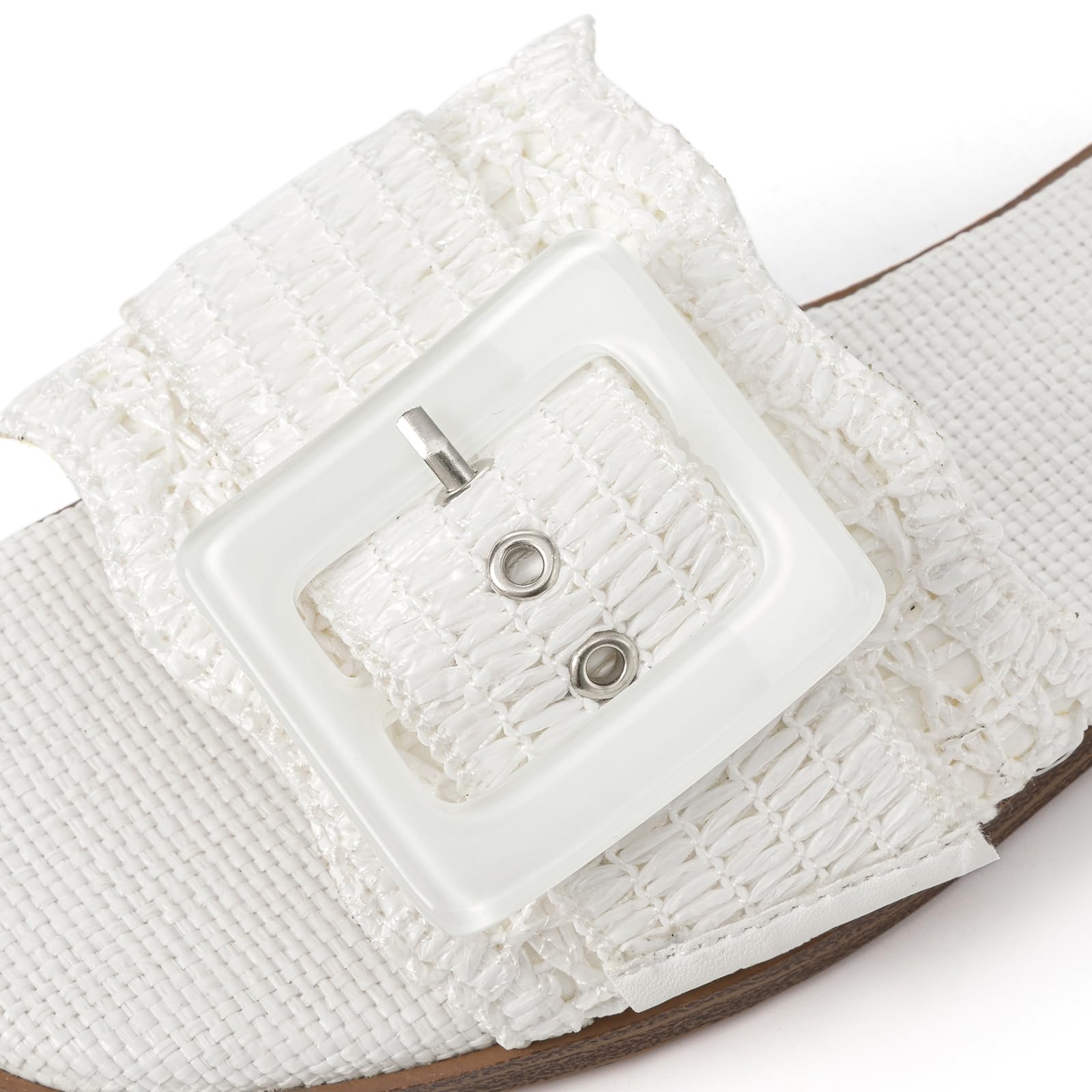 Rihero Women's Raffia Flat Sandals Square Open Toe Summer Beach Slip On Woven Buckle Slide Sandals