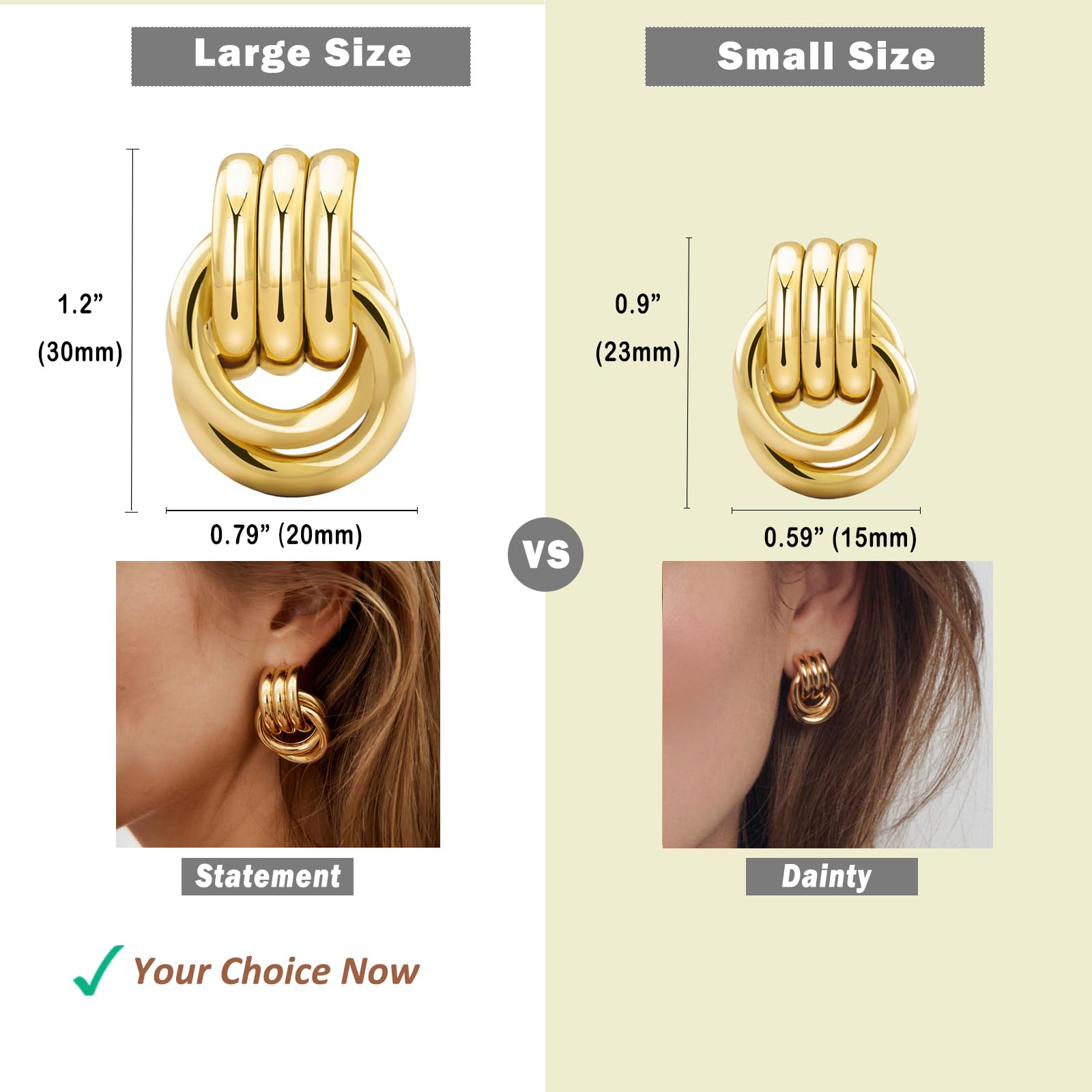 NIXMAX Chunky Gold SIlver Knot Earrings for Women Statement Earrings Gold and Silver Plated Dupes Dangle Drop Earrings Hypoallergenic Fashion Trendy Jewelry Gifts