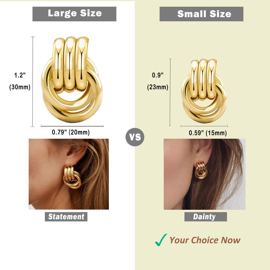 NIXMAX Chunky Gold SIlver Knot Earrings for Women Statement Earrings Gold and Silver Plated Dupes Dangle Drop Earrings Hypoallergenic Fashion Trendy Jewelry Gifts