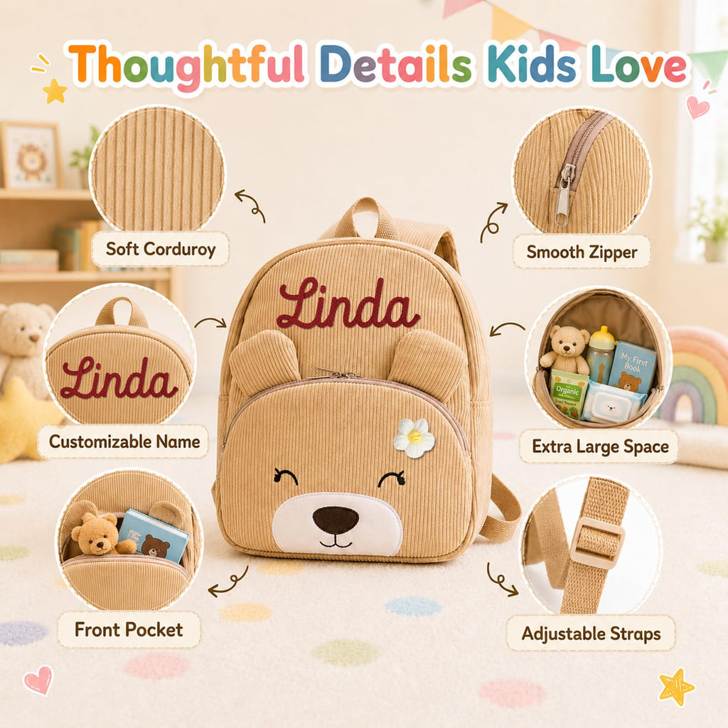 Personalized Mini Backpack for Toddler Custom Cute Animals Bag for Little Girls & Boys Lightweight Travel Backpack with Yarn Name for Kids Christmas Birthday Gifts Children