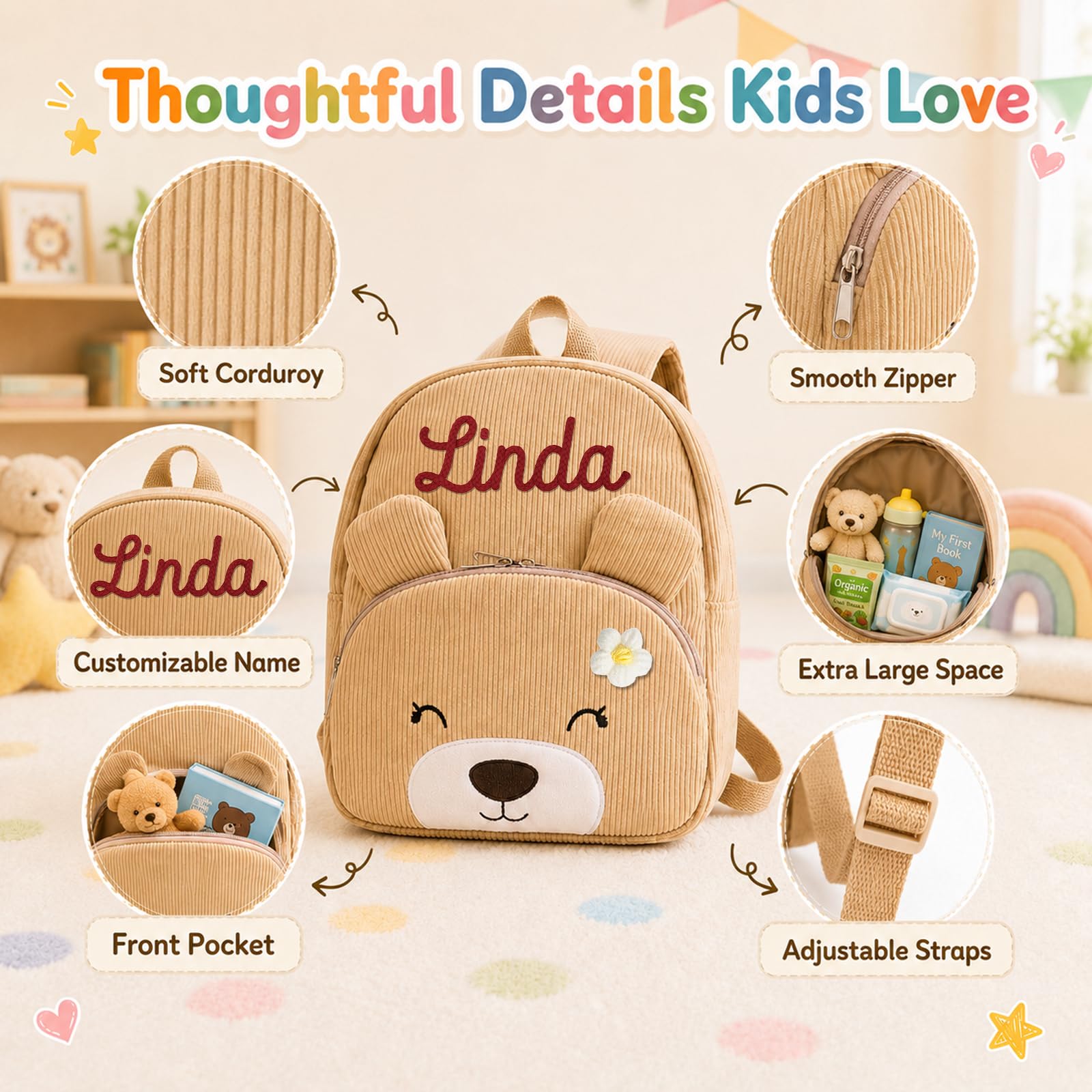 Personalized Mini Backpack for Toddler Custom Cute Animals Bag for Little Girls & Boys Lightweight Travel Backpack with Yarn Name for Kids Christmas Birthday Gifts Children