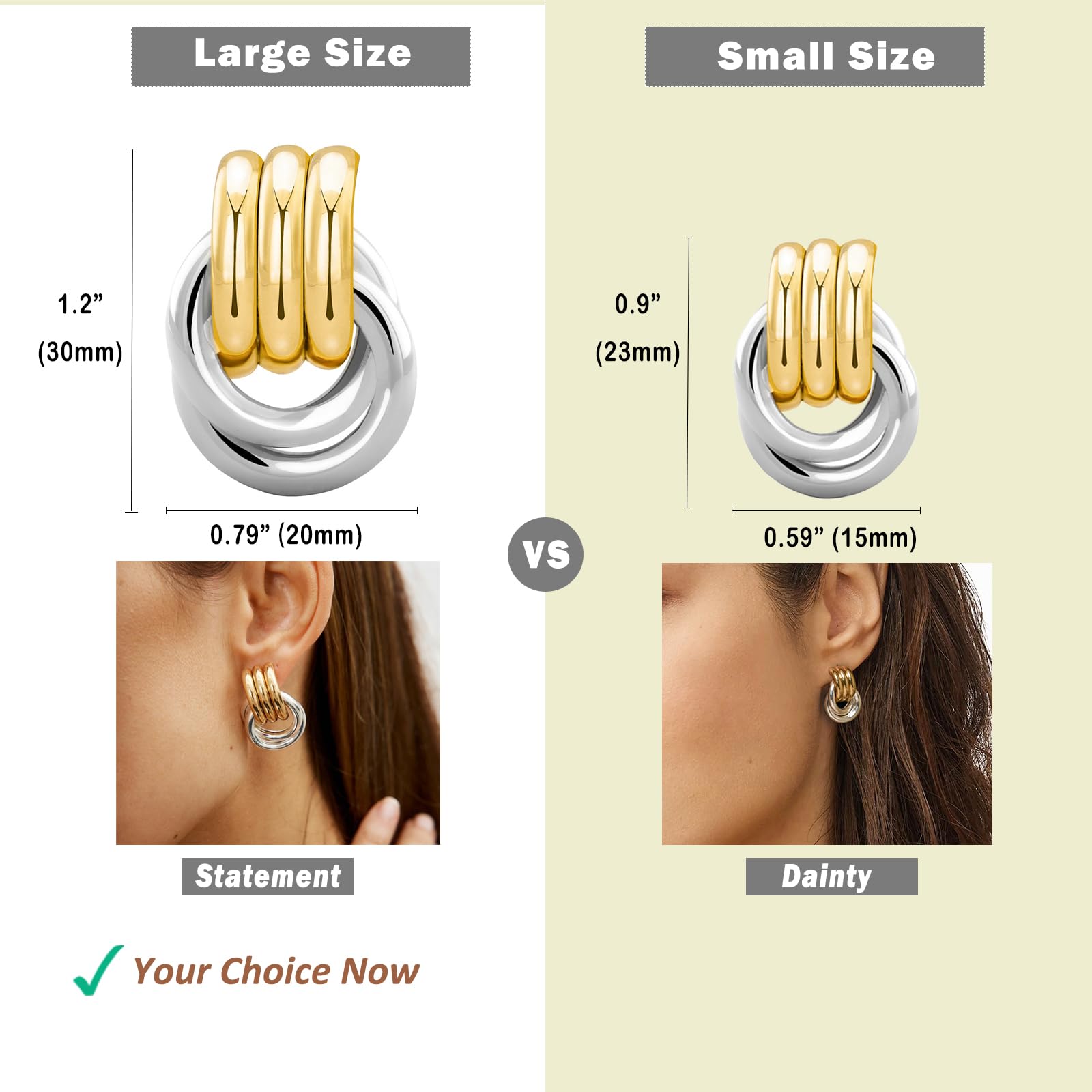 NIXMAX Chunky Gold SIlver Knot Earrings for Women Statement Earrings Gold and Silver Plated Dupes Dangle Drop Earrings Hypoallergenic Fashion Trendy Jewelry Gifts