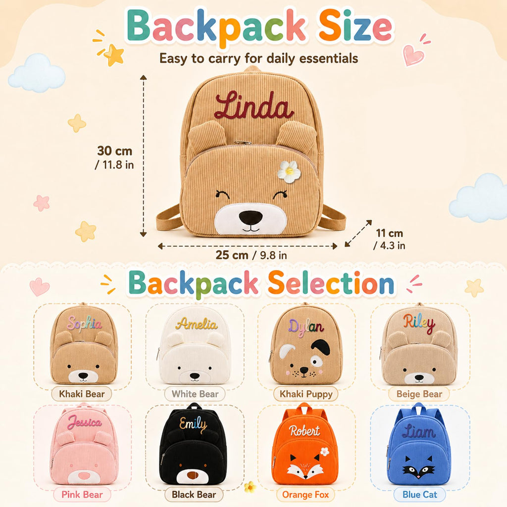 Personalized Mini Backpack for Toddler Custom Cute Animals Bag for Little Girls & Boys Lightweight Travel Backpack with Yarn Name for Kids Christmas Birthday Gifts Children