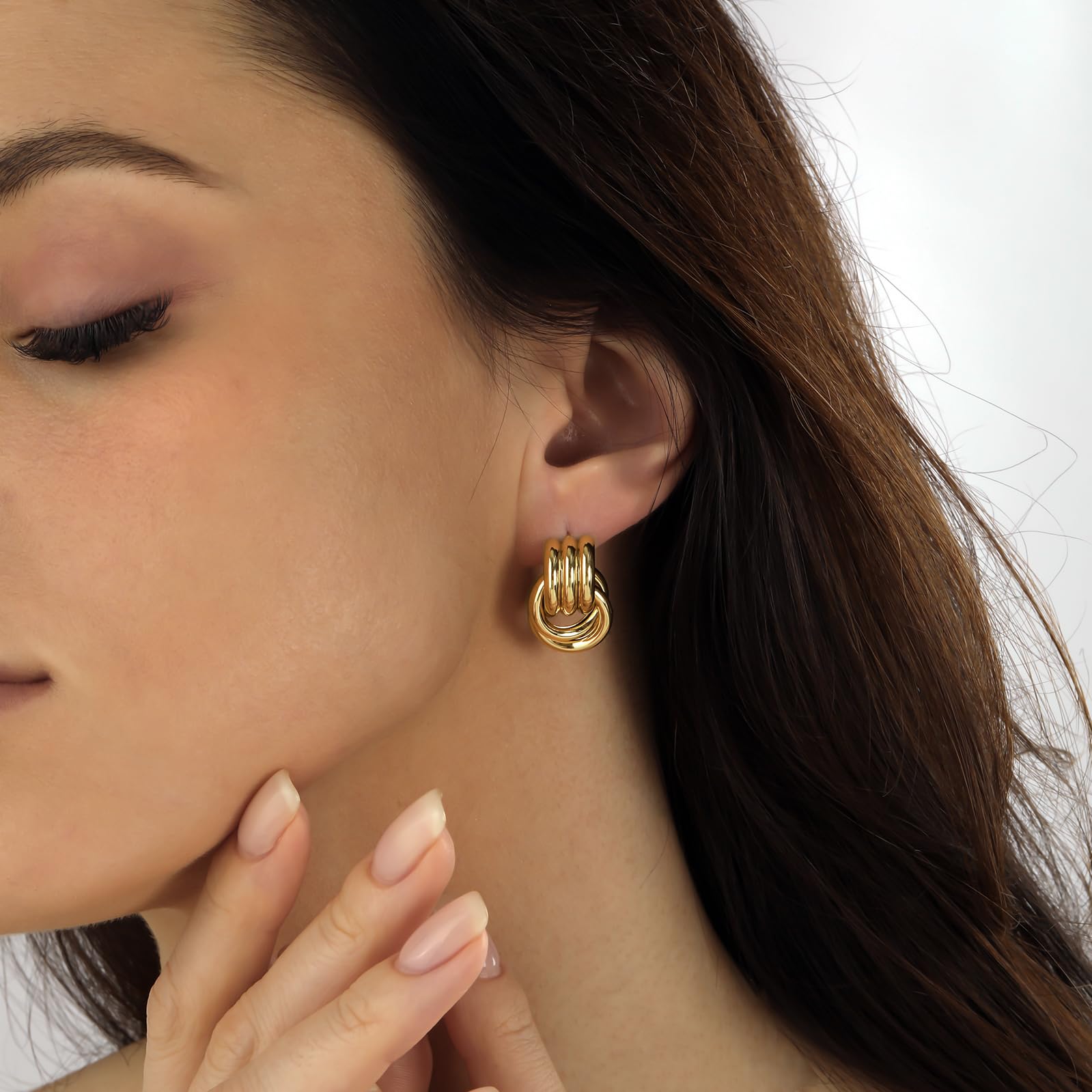 NIXMAX Chunky Gold SIlver Knot Earrings for Women Statement Earrings Gold and Silver Plated Dupes Dangle Drop Earrings Hypoallergenic Fashion Trendy Jewelry Gifts