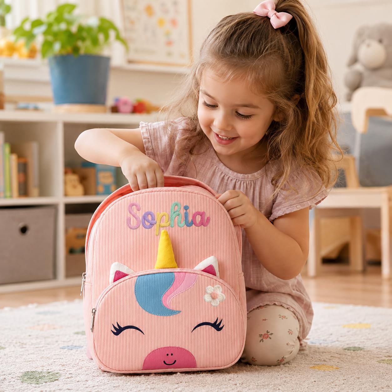 Personalized Mini Backpack for Toddler Custom Cute Animals Bag for Little Girls & Boys Lightweight Travel Backpack with Yarn Name for Kids Christmas Birthday Gifts Children