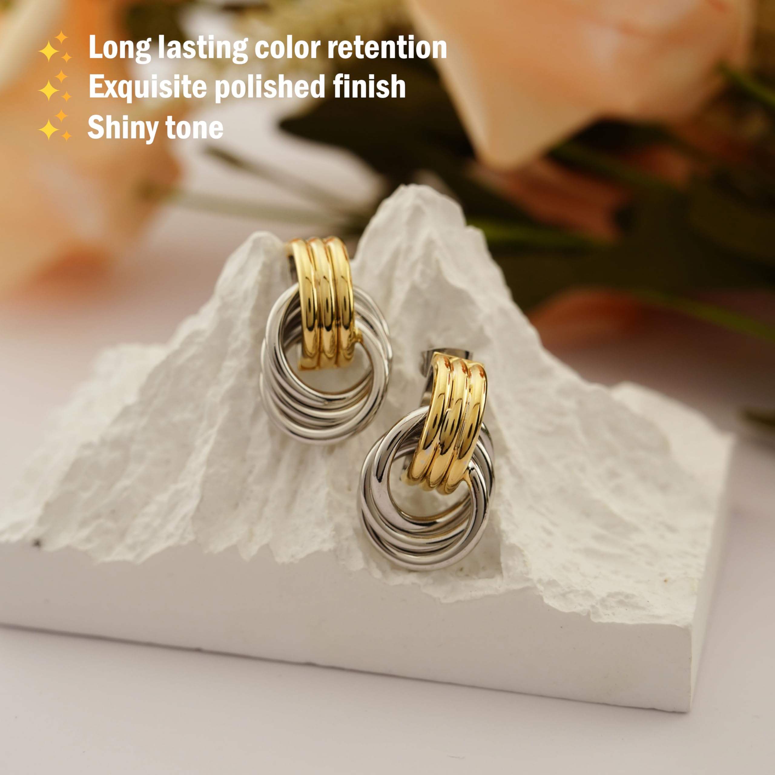 NIXMAX Chunky Gold SIlver Knot Earrings for Women Statement Earrings Gold and Silver Plated Dupes Dangle Drop Earrings Hypoallergenic Fashion Trendy Jewelry Gifts