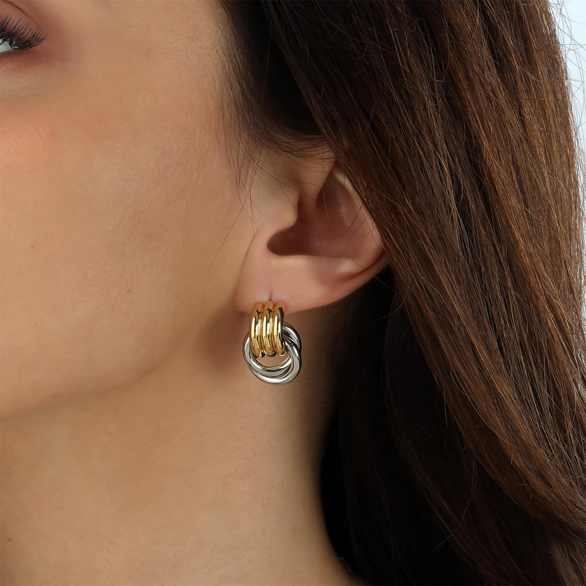 NIXMAX Chunky Gold SIlver Knot Earrings for Women Statement Earrings Gold and Silver Plated Dupes Dangle Drop Earrings Hypoallergenic Fashion Trendy Jewelry Gifts