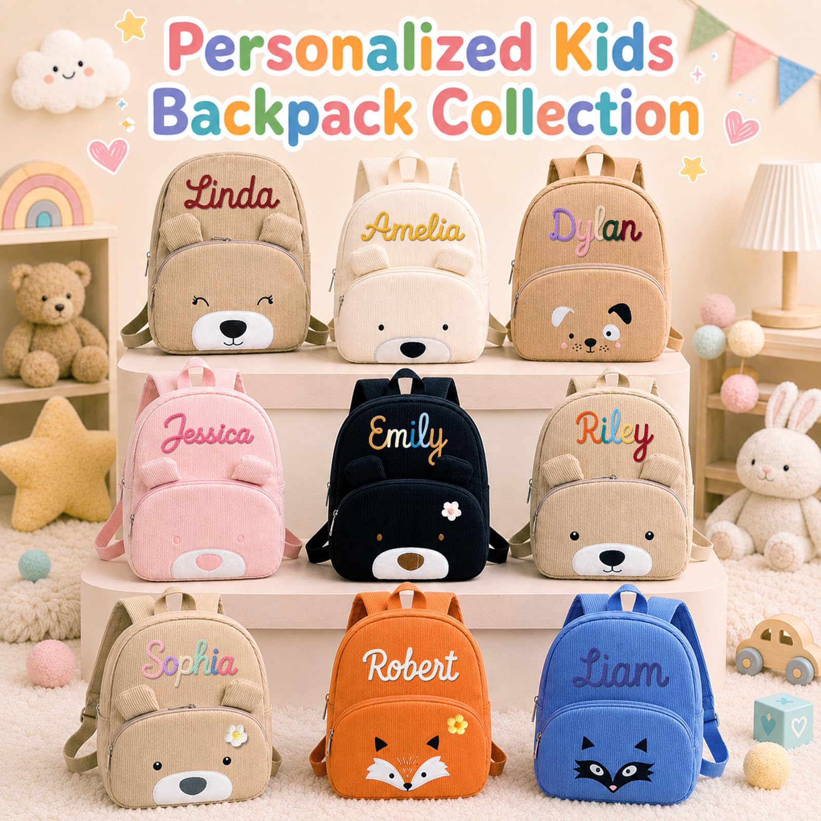 Personalized Mini Backpack for Toddler Custom Cute Animals Bag for Little Girls & Boys Lightweight Travel Backpack with Yarn Name for Kids Christmas Birthday Gifts Children