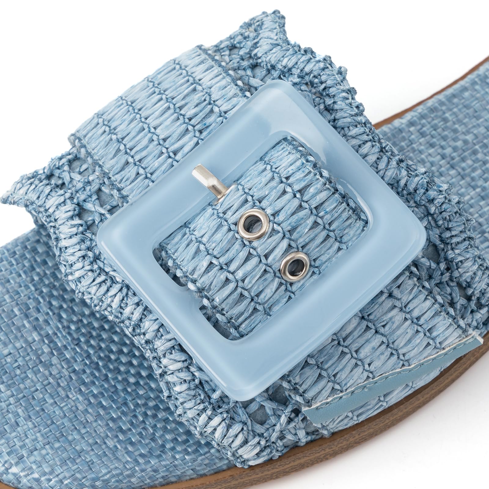 Rihero Women's Raffia Flat Sandals Square Open Toe Summer Beach Slip On Woven Buckle Slide Sandals