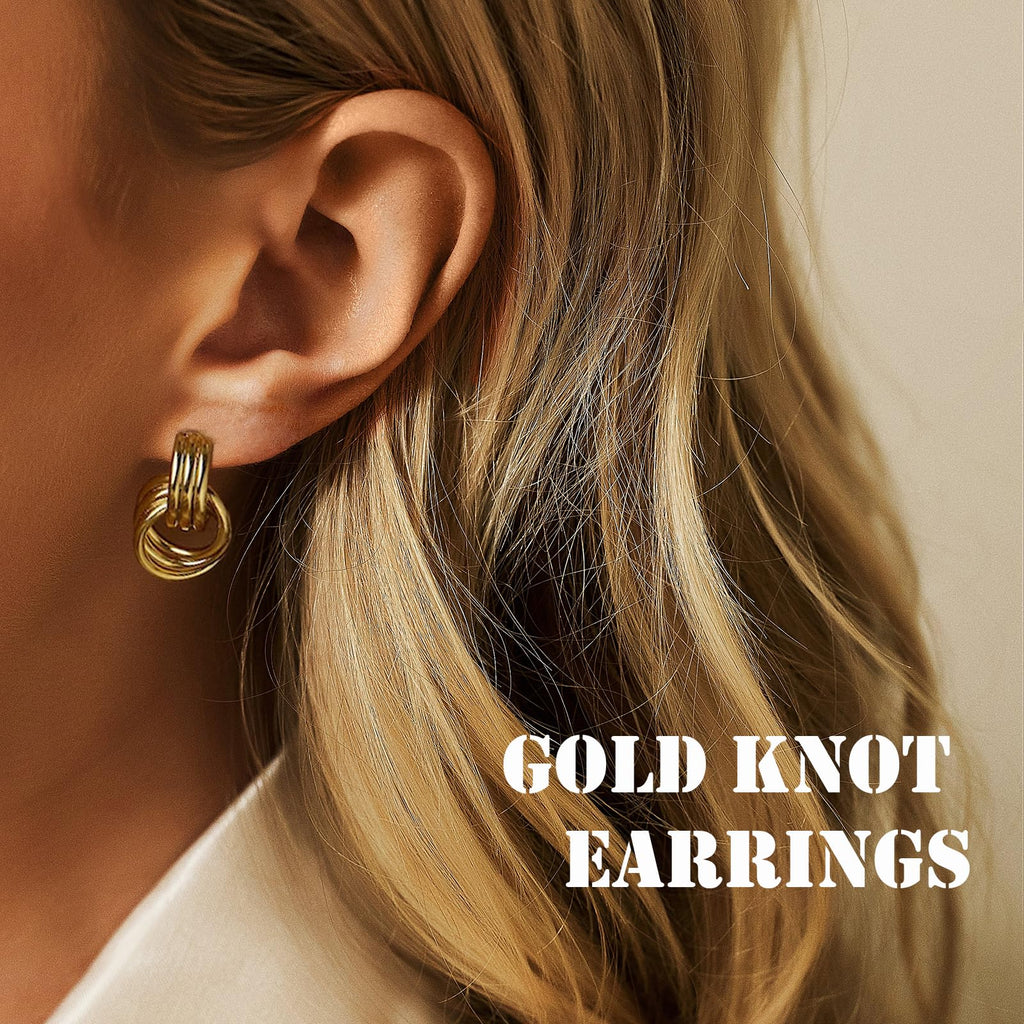 NIXMAX Chunky Gold SIlver Knot Earrings for Women Statement Earrings Gold and Silver Plated Dupes Dangle Drop Earrings Hypoallergenic Fashion Trendy Jewelry Gifts